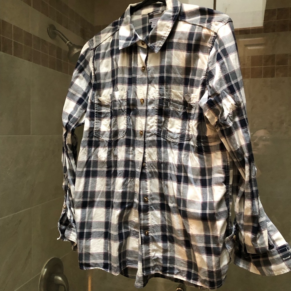 Carhartt Womens 12-14 Long Sleeve Shirt large plaid cotton pockets roll sleeve